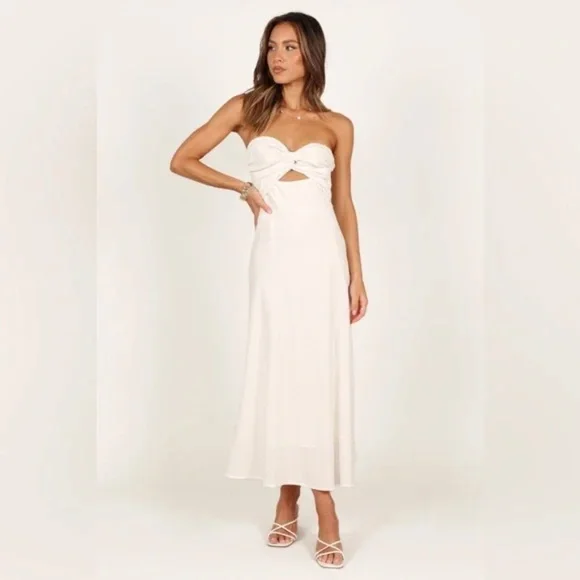 Petal & Pup Strapless cut out twist top linen midi dress nwot - Picture 7 of 15